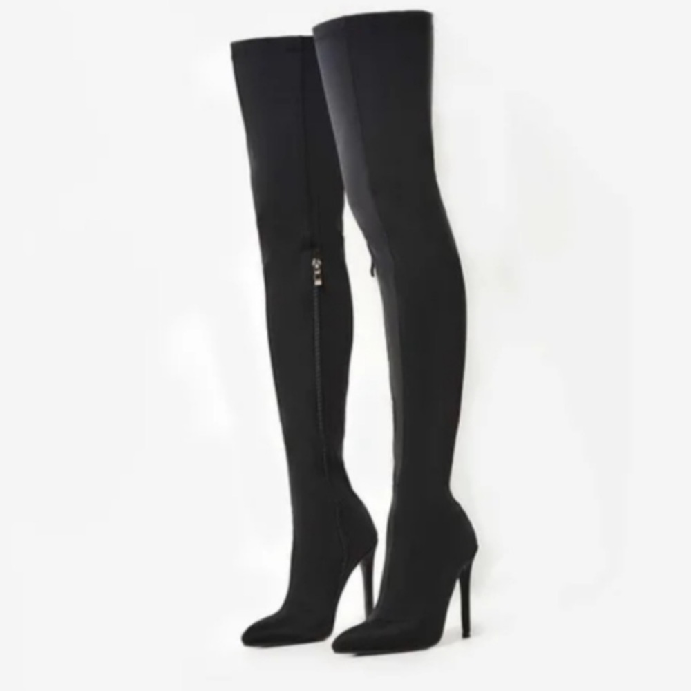 Over-the-Knee Black Stiletto Boots - Women's Fashion